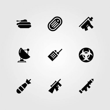 Silah vektör Icon set. Torpido, biohazard, tank ve başlatıcısı