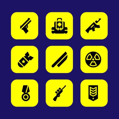 Silah vektör Icon set. bıçak, madalya, radyasyon ve ilk yardım kiti