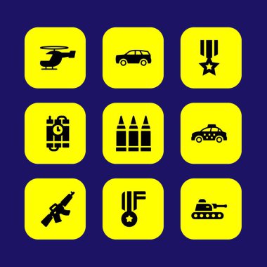 Askeri vektör Icon set. mühimmat, tank, madalya ve Tufek