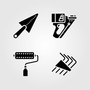 Araçlar Icons set. Vektör çizim allen anahtarlar, boya silindiri, silah ve mala nail