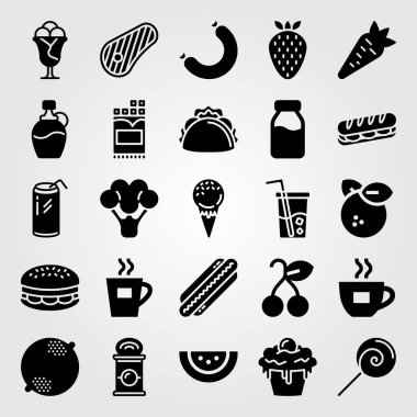 Yiyecek ve içecekler Icon set vektör. et, soda, meşrubat ve dondurma