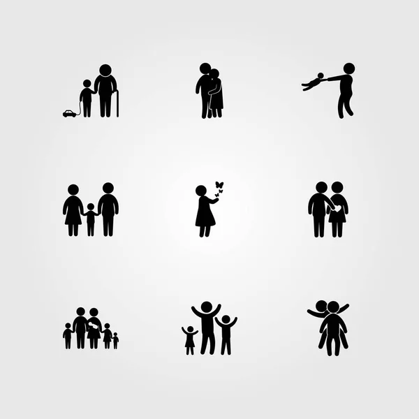 Icono humano vector conjunto. padre, nieto, abrazo y familia — Vector de stock