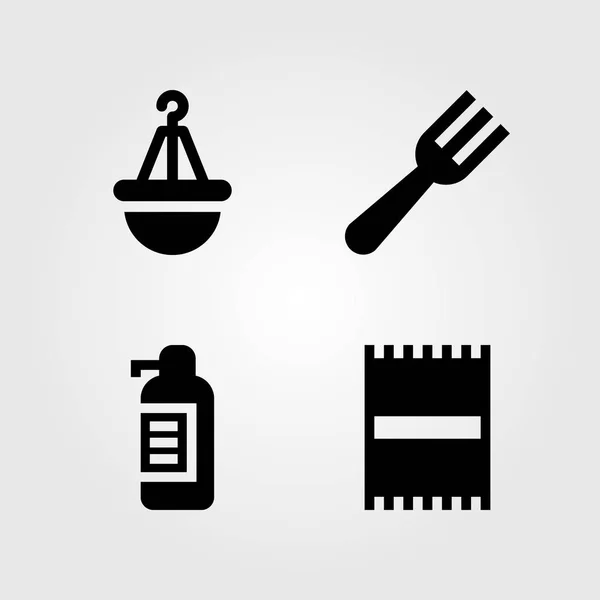 Набор векторных значков кухни. пляжное полотенце, мыло автомат, горшок и полотенце — стоковый вектор