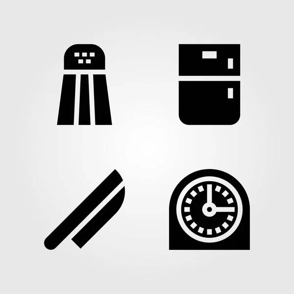 Cocina vector icono conjunto. nevera, cuchillo, salero y sal — Archivo Imágenes Vectoriales