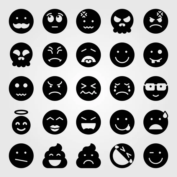 Emociones vector icono conjunto. calavera, nerd, guiño y nervioso — Archivo Imágenes Vectoriales