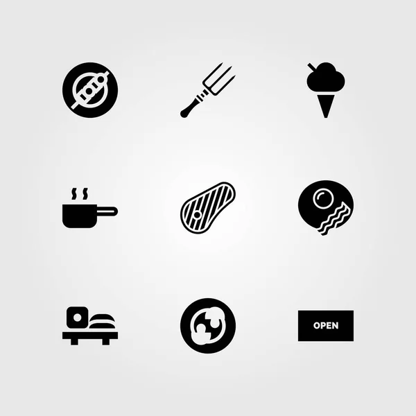 Ensemble d'icône vectorielle restaurant. champignons, crème glacée, petit déjeuner et viande — Image vectorielle