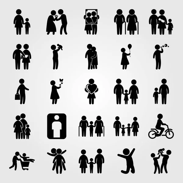 Icono humano vector conjunto. negocios, niñera, niña y pareja enamorada — Archivo Imágenes Vectoriales