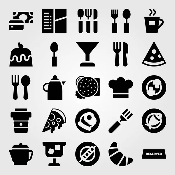 Restaurant vector icon set. paddestoelen, thee, lepel en cocktail — Stockvector