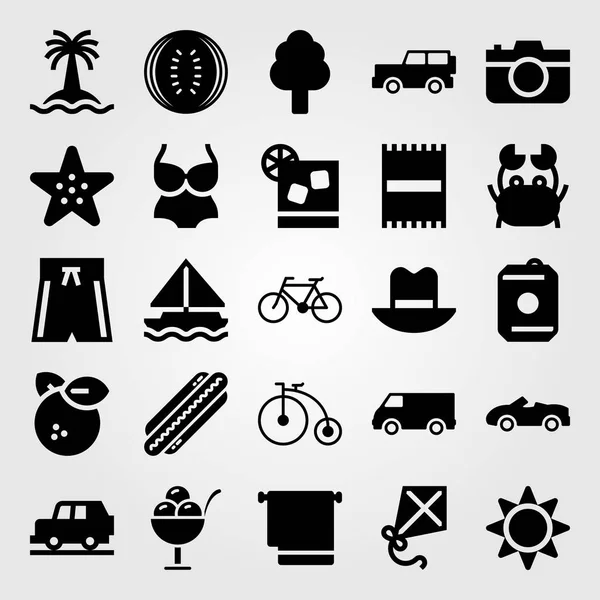 Set di icone vettoriali Summertime. camion, jeep, auto e bicicletta — Vettoriale Stock