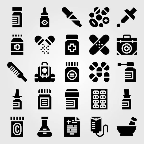 Conjunto de iconos de vector médico. gotas para los ojos, aerosol, medicamento y aerosol nasal — Archivo Imágenes Vectoriales
