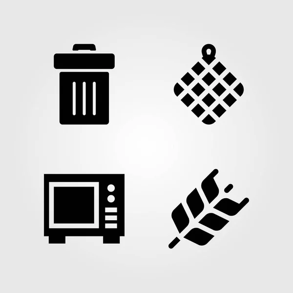 Mutfak vektör Icon set. havlu, çöp kutusu, buğday ve çöp — Stok Vektör