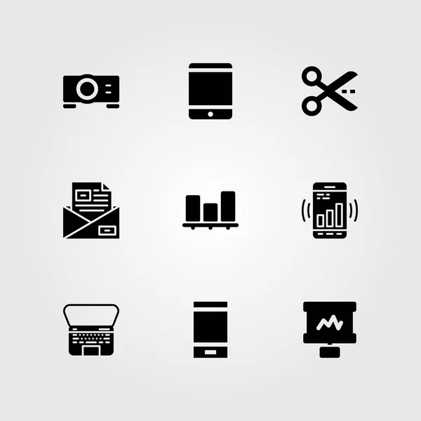 İş vektör Icon set. makas, çubuk grafik, akıllı telefon ve e-posta — Stok Vektör