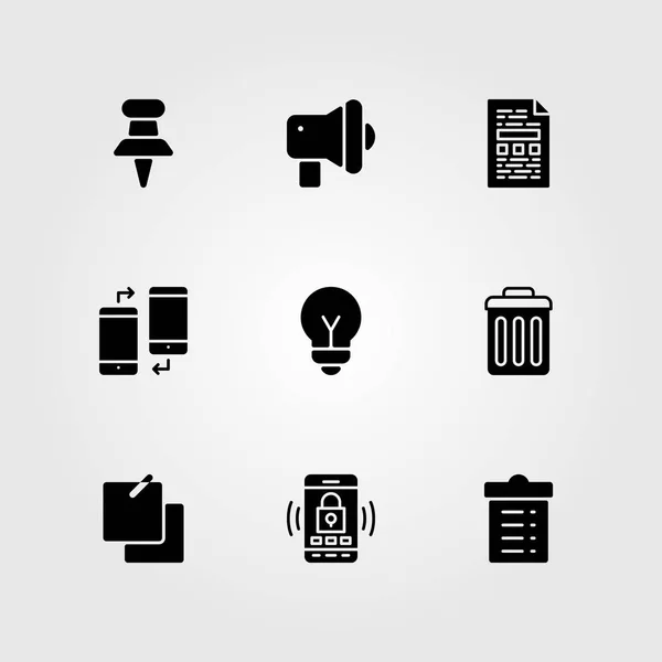 Επαγγελματίες διάνυσμα σύνολο εικονιδίων. αρχείο, σκουπίδια, εργασίες και push pin — Διανυσματικό Αρχείο