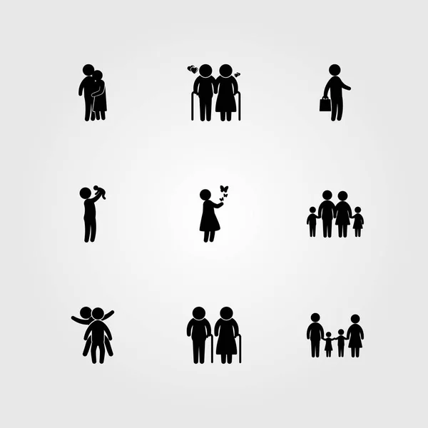 L'icona umana imposta il vettore. padre con bambino, anziani, bambini e madre — Vettoriale Stock