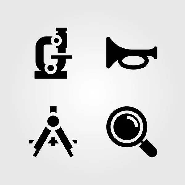 Education icons set. Vector illustration loupe, compass, trumpet and microscope — Stock Vector