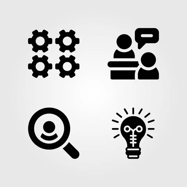 Set di icone vettoriali di discussione. ricerca, discussione, processo e idea — Vettoriale Stock
