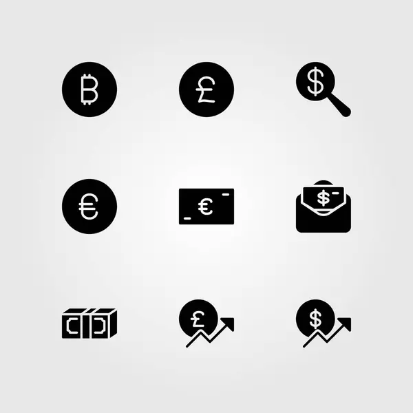 Signo vector icono conjunto. dinero, moneda, libra esterlina y dólar — Vector de stock
