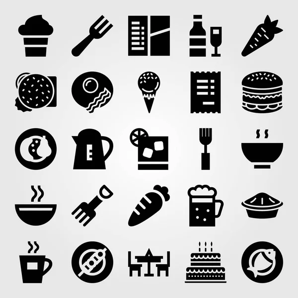 Restaurant vector icon set. beer, soup, ice cream and skewer — Stock Vector