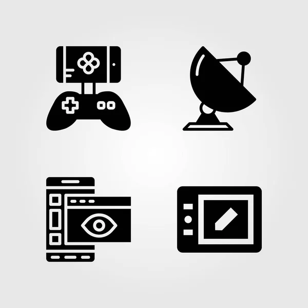 Teknik ikoner set. Vektor illustration radar, satellit, smartphone och spel controller — Stock vektor