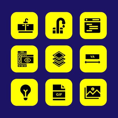 Web tasarım vektör Icon set. katmanlar, smartphone, ampul ve dokunun