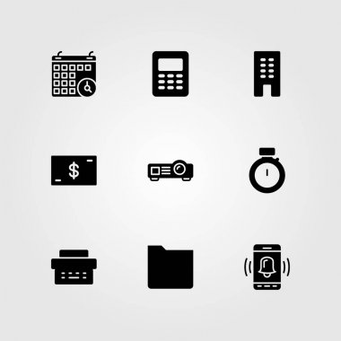 İş vektör Icon set. klasör, dolar, smartphone ve bina