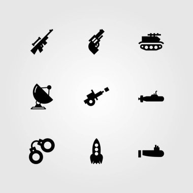 Silah vektör Icon set. tabanca, savaş topu, radar ve uydu