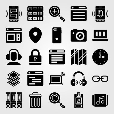 Temel vektör Icon set. duvar saati, bağlantı, dizüstü bilgisayar ve kimlik kartı