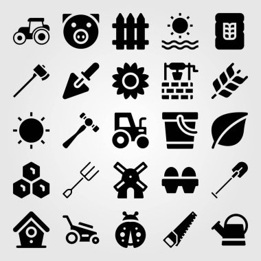 Bahçe vektör Icon set. kuş evi, petek, iyi ve uğur böceği