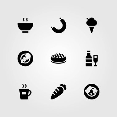 Yiyecek ve içecekler Icon set vektör. sebze, dondurma, havuç ve şarap