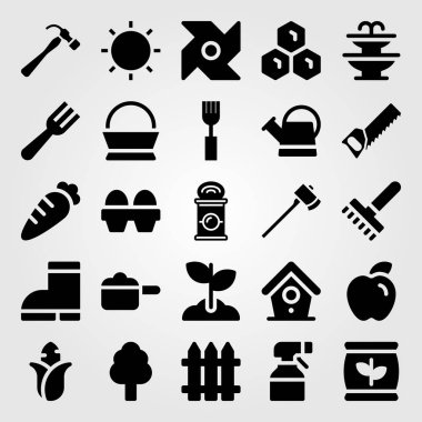Bahçe vektör Icon set. Apple, sulama olabilir, yumurta ve pot