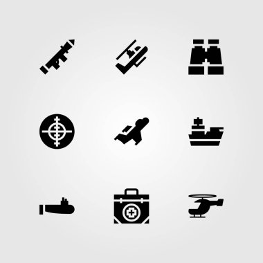 Silah vektör Icon set. dürbün, fighter, kruvazör ve başlatıcısı