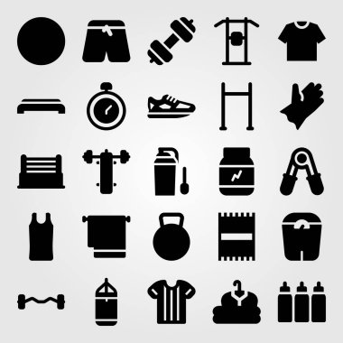 Fitness vektör Icon set. Top, plaj havlusu, havlu ve Chronometre