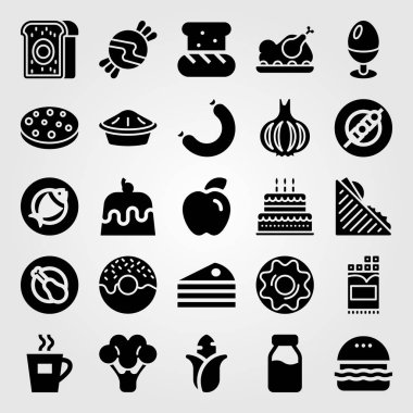 Yiyecek ve içecekler Icon set vektör. tanımlama bilgisi, kahve fincanı, tavuk budu ve Kızartma tavuk