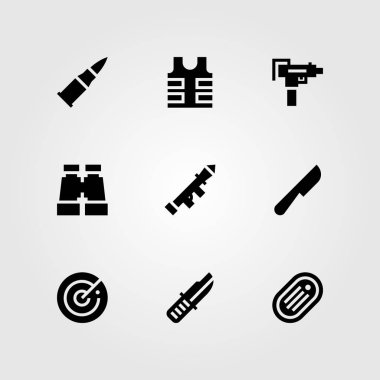 Silah vektör Icon set. belirteç, başlatıcısı, av tüfeği ve bıçak