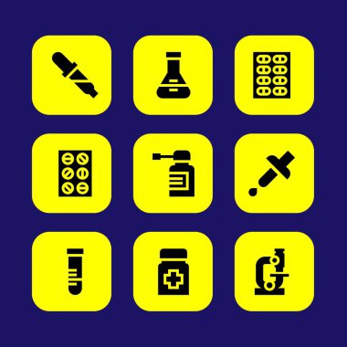 Tıp vektör Icon set. tabletler, hap, şişesi ve pipet
