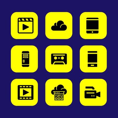 Teknoloji vektör Icon set. bulut bilgisayar, pc durumda, kaset ve tablet