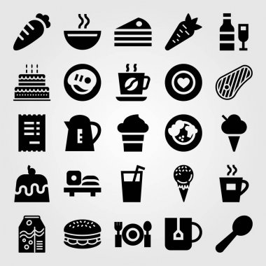 Restoran vektör Icon set. kahve, portakal suyu, çay ve Kupası