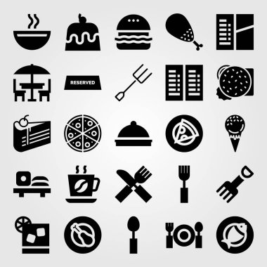 Restoran vektör Icon set. Burger, onay ve kahve kahve Kupası