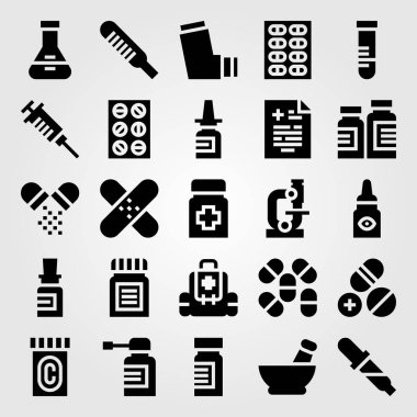 Tıp vektör Icon set. burun spreyi, tıbbi sonucu, tüp ve termometre