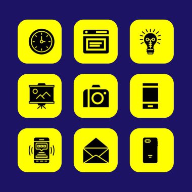 Temel vektör Icon set. mektup, posta, duvar saati ve fikir