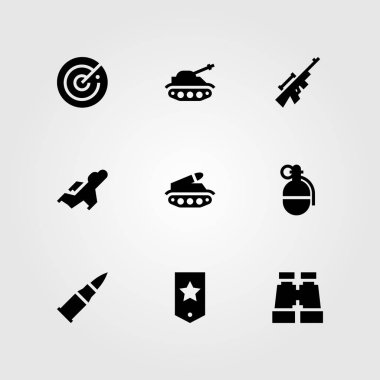 Silah vektör Icon set. el bombası, radar, chevron ve tüfek
