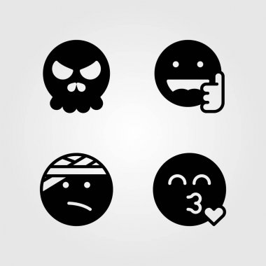 Duygular Icon set vektör. kafatası, gibi yaralı ve gülümseme