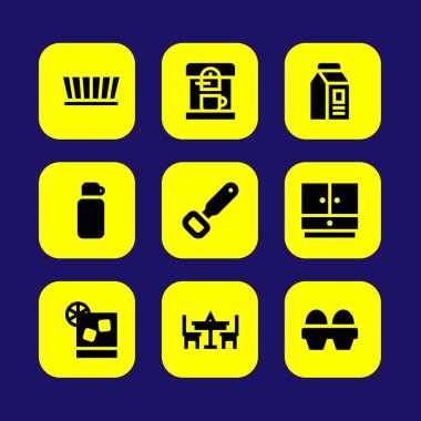Mutfak vektör Icon set. Masa, dolap, kahve makinesi ve yumurta