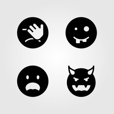 Duygular Icon set vektör. dissapointment, çirkin, gülümseme ve şeytan