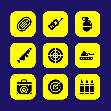 Silah vektör Icon set. mühimmat, radar, tank ve el bombası