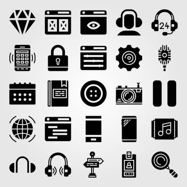 Temel vektör Icon set. elmas, ayarları, asma kilit ve kapı aynası