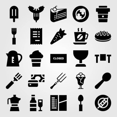 Restoran vektör Icon set. Dondurma, kaşık, şiş ve çatal bıçak takımı