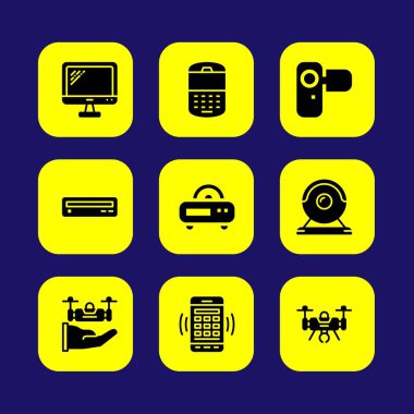 Teknoloji vektör Icon set. TV, telefon, camcoder ve monitör