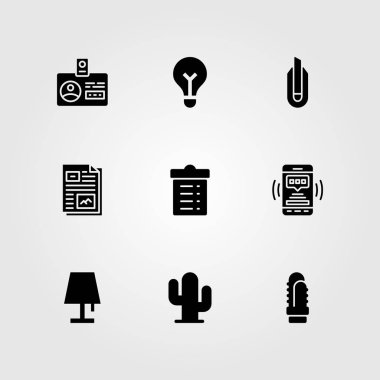 İş vektör Icon set. kimlik kartı, dosya, smartphone ve lamba