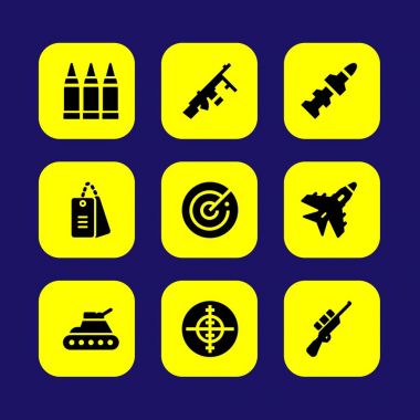 Askeri vektör Icon set. Radar, askeri Künye, destroyer ve madde işaretleri